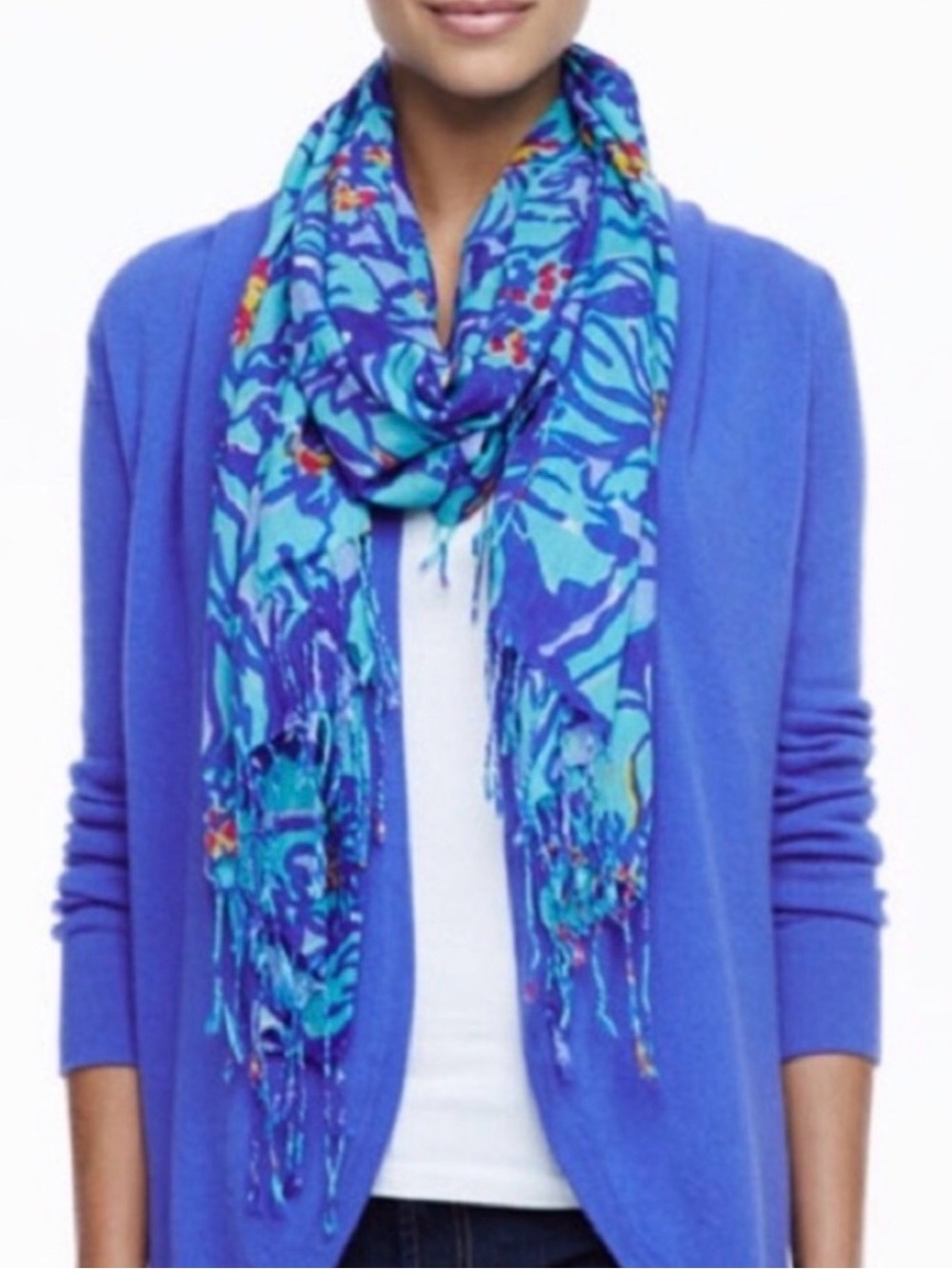Lilly Pulitzer Murfee Lightweight Silk Cashmere Iris Mai Tai Scarf Beach Sarong - Picture 7 of 8